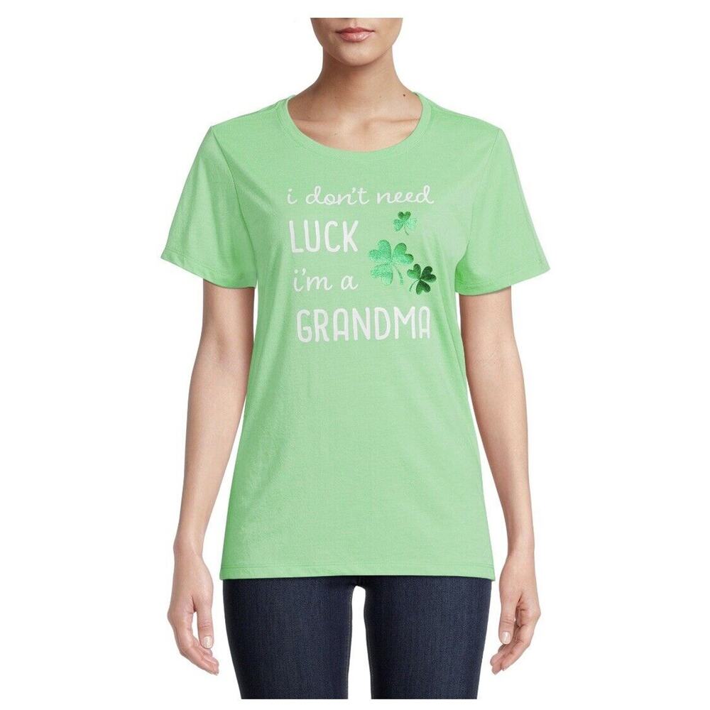 St. Patrick's Day Women's No Luck Needed Graphic T-Shirt Shamrocks Green Medium